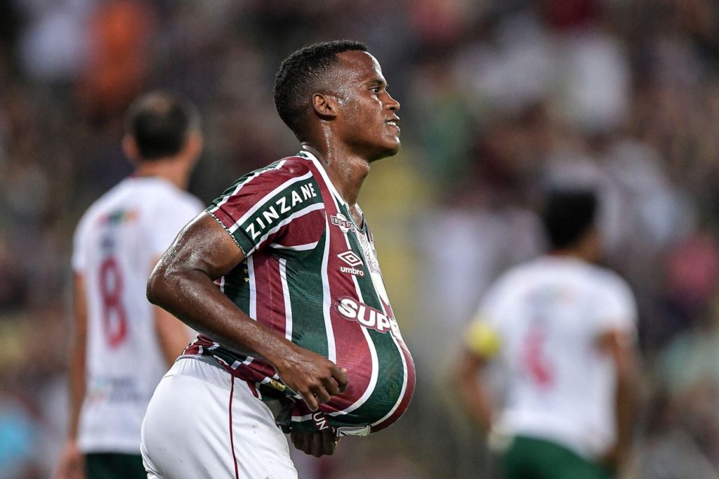 Arias-Fluminense-Jogo-2X83EWW Arias, do Fluminense, comemorando um dos gol marcados pelo time na temporada de 2024.