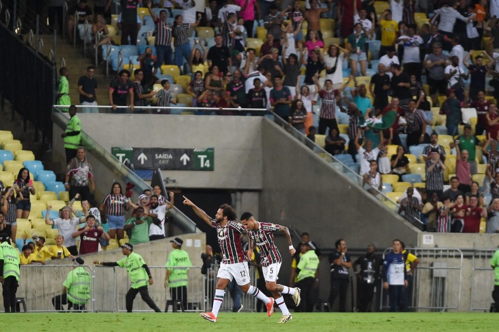 Marcelo-Fluminense-Jogo-2X7A0RD Marcelo, do Fluminense, comemorando um dos gols marcados por ele na temporada.