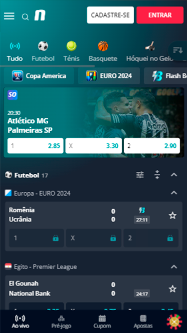 Captura da tela de apostas ao vivo da Novibet com os jogos acontecendo no momento. 