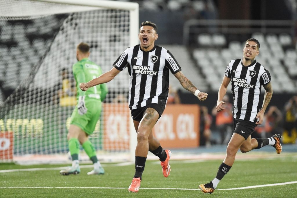 Tiquinho Soares, do Botafogo, comemorando um gol marcado pela equipe na temporada de 2024.