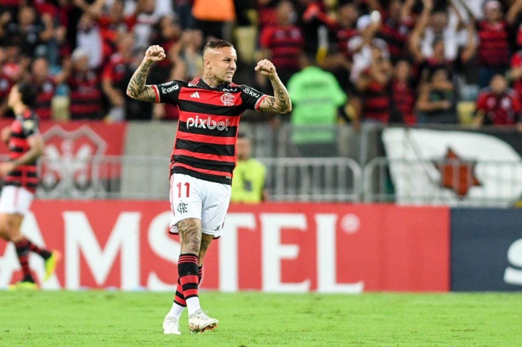 Everton-Cebolinha-Flamengo-Jogo-2X96384 Everton Cebolinha, do Flamengo, comemorando um lance em uma partida do clube na temporada.