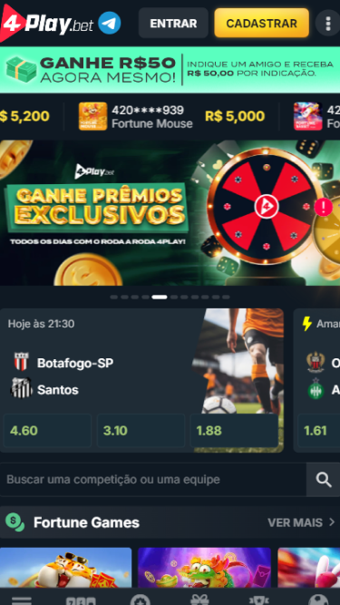 Plataforma da 4Play.bet na versão mobile.
