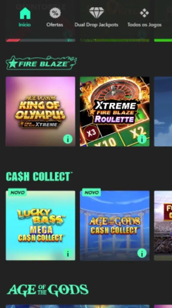 Captural de tela da seção de cassino da bet365. 