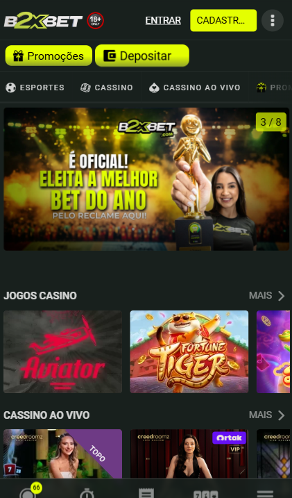 Plataforma da B2XBET na versão mobile.