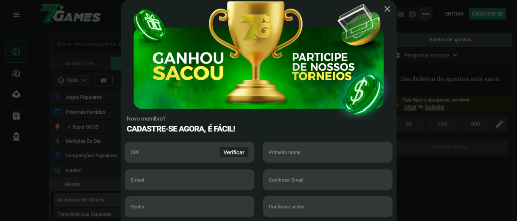 Formulário de cadastro da 7Games.