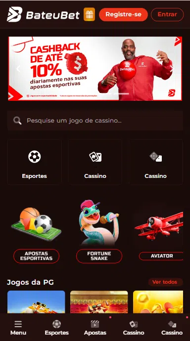 Plataforma da Bateu Bet no mobile.