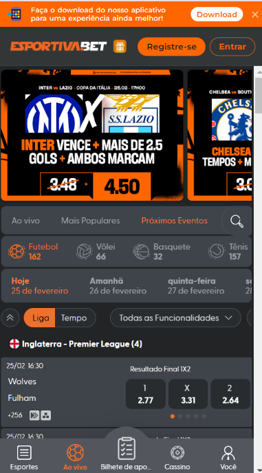 Seção de apostas esportivas da Esportiva.bet