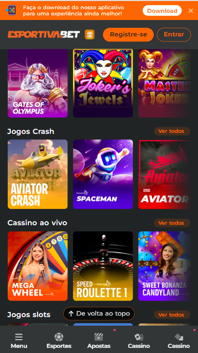 Seção de cassino da Esportiva.bet.