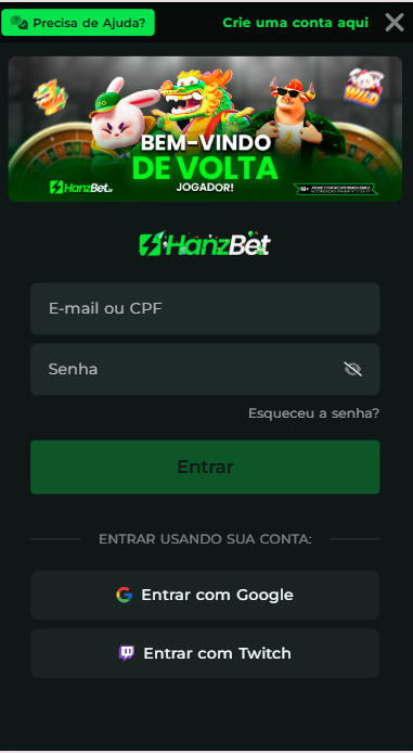 Página de login da Hanzbet.