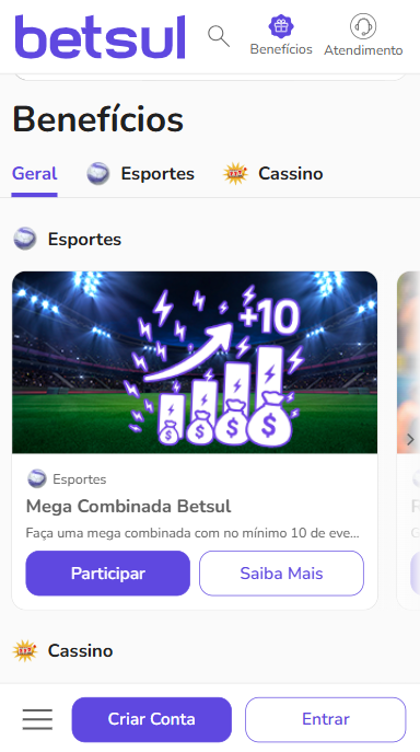 Seção de benefícios (promoções) da Betsul.