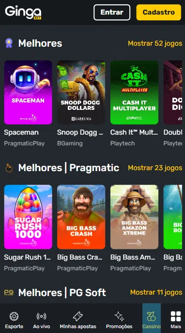 Seção de cassino da Gingabet.