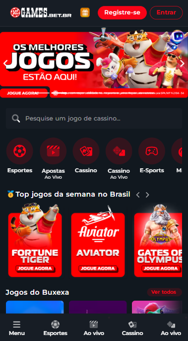 Página inicial da McGames com destaques para jogos de cassino.