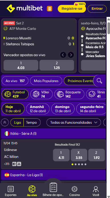 Seção de apostas esportivas da Multibet. 