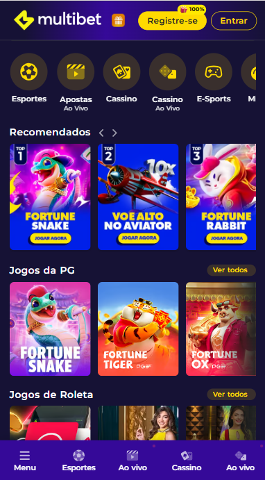 Catálogo com jogos de cassino da Multibet.