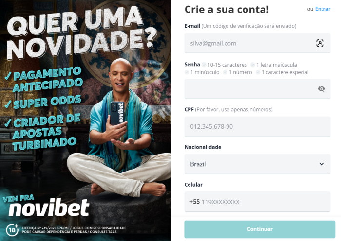 Como se cadastrar na Novibet