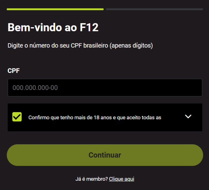 Como se cadastrar na F12 Bet