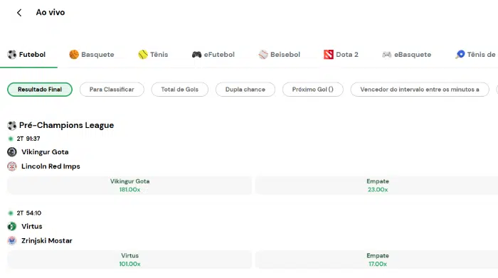 Apostas ao vivo Apostas ao vivo no Rei do Pitaco