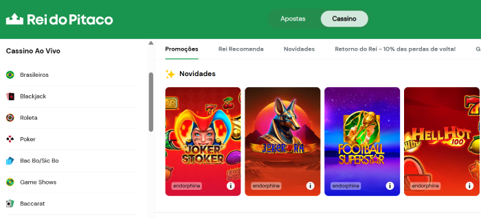 Jogos de cassino no Rei do Pitaco
