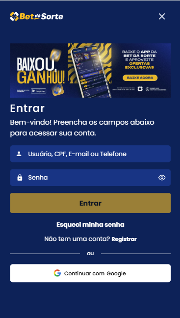 Bet da Sorte app - Registro