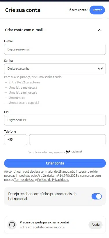 Betnacional cadastro