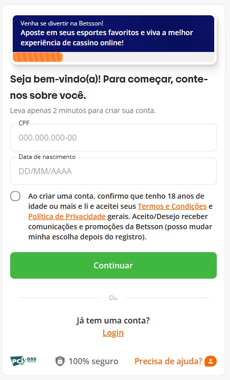 Betsson cadastro